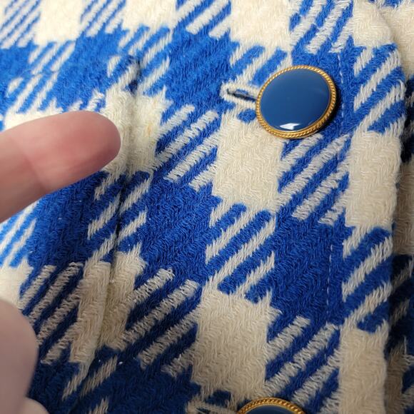 Vintage Clifford‎ & Wills Blue Check Blazer Wool Blend Gold Buttons Size 4 Retro - Picture 9 of 11